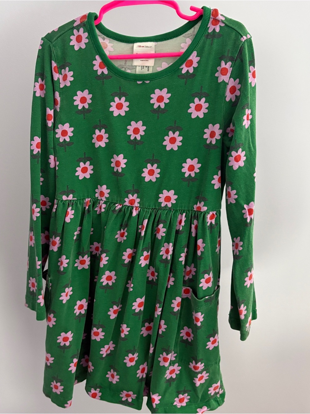 Hanna Andersson Green Dress with Pink & White Daisy Print